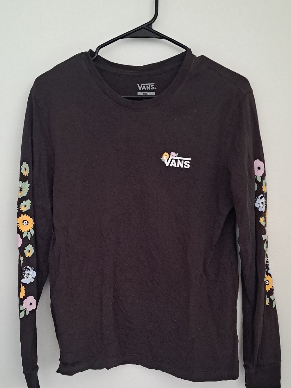 Vans Black Long Sleeve Floral Sleeve Logo Tee